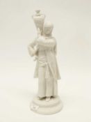 A Royal Worcester style parian figure of a water carrier on circular base, 42cm high