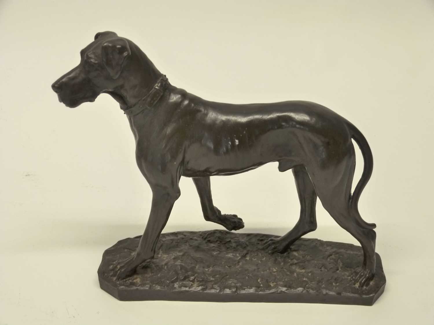 Group of resin models of dogs, one in a basket by Hereditaries Ltd together with a further metal - Image 4 of 5