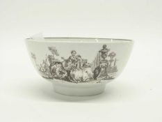 Worcester porcelain bowl, black printed with L'Amour and the rural gambol prints, 15cm diameter