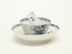 Lowestoft porcelain tea bowl and saucer in the long fence pattern