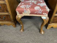 Georgian revival cabriole legged stool with floral upholstered top, 58cm wide