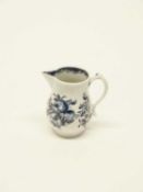 A Lowestoft porcelain blue and white sparrow beak jug decorated in a Worcester Mansfield pattern