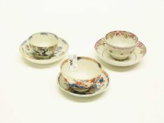 Group of three 18th Century Chinese porcelain tea bowls and saucers including a Chinese Imari