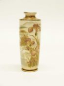 A Satsuma vase of cylindrical form finely painted with a central panel of Geishas surrounded by