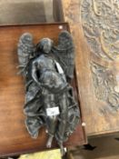 19th Century bronzed metal wall plaque formed as an angel, marked to the back "Dumaiger", 42cm high