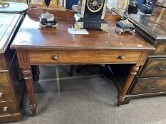 Gillows mahogany side table raised on turned legs, the drawer stamped 1931, 91cm wide