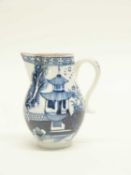 Lowestoft porcelain sparrow beak with blue and white decoration of a pagoda and Chinoiserie scenes