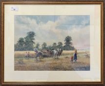 Joe Crowfoot (British, 20th century), A harvest scene with horse and plough, oil on board, signed,