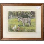 Nancy Copper (British, 20th century), A scene depicting a donkey and ducks, pastel, signed, 8x10.