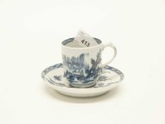 Lowestoft porcelain coffee cup and saucer with a painted Rococo floral pattern