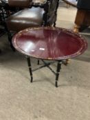 Lacquered oval serving tray and stand by Raynham Workshops, Fakenham, Norfolk, 53cm wide