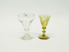 A 19th Century rummer with ogee shaped bowl and collar on a stepped stem together with a green