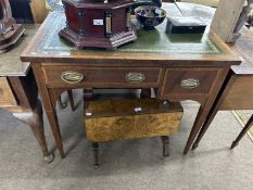 Late 19th Century mahogany and cross banded writing table with green leather inset top, one long and