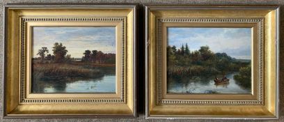 Mark Edwin Dockree (fl.1856-1890), "Wroxham Broad" and "Barton Broad", oil on board, signed, 11x8.