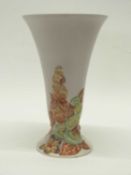 A Clarice Cliff vase of trumpet shape, the base with applied decoration of flowers, factory mark and