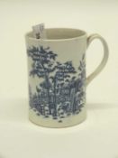 18th Century Worcester tankard decorated with a fence pattern print, the reverse with a pagoda (