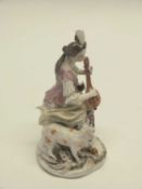 18th Century Derby porcelain figure of a musician, circa 1765, patch marks to base, 18cm high