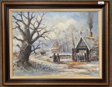 Joe Crowfoot (British, 20th century), A rural scene within winter, oil on canvas, signed,17.5x23.