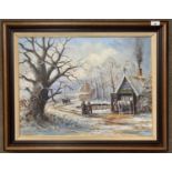 Joe Crowfoot (British, 20th century), A rural scene within winter, oil on canvas, signed,17.5x23.