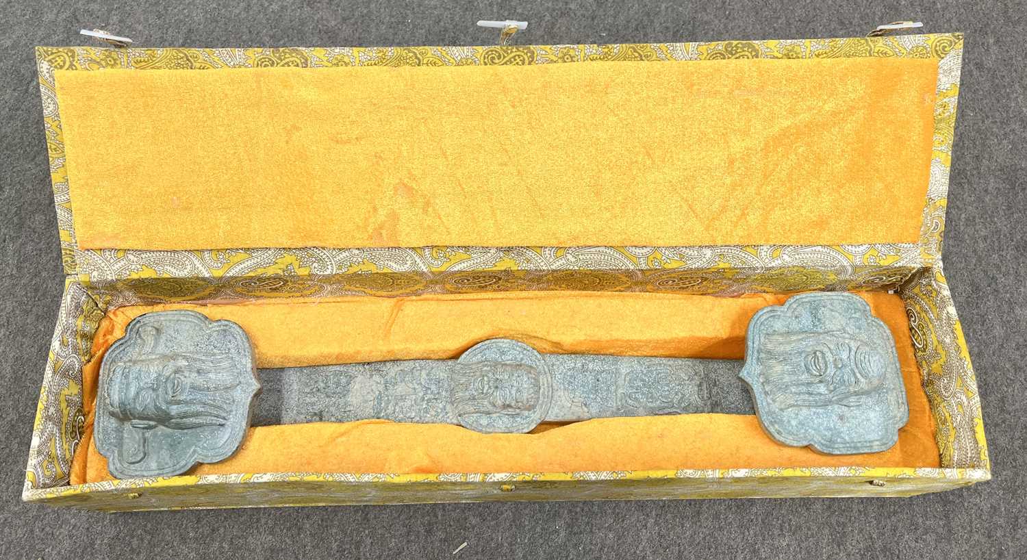 A massive Chinese soap stone ruyi sceptre in its original fitted box (20th Century)