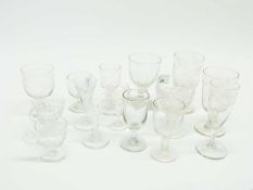 Quantity of various glass wares, mainly 19th Century including rummer with lemon squeezer foot,