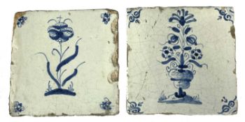 A pair of 17th Century Dutch Delft blue and white tiles