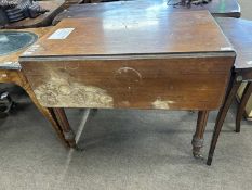A 19th Century Gillows Pembroke style mahogany drop leaf table with reeded legs, single end drawer