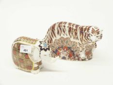 Two Royal Crown Derby paperweights, one modelled as an elephant and the other as a Bengal Tiger