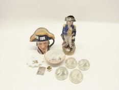 Collection of Nelson ceramics including Staffordshire type Toby jug of Nelson, a Royal Doulton