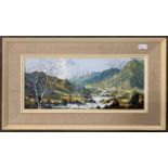 Charles Wyatt Warren (1908-1993), Welsh landscape, impasto oil on board, signed, 9x21ins, framed