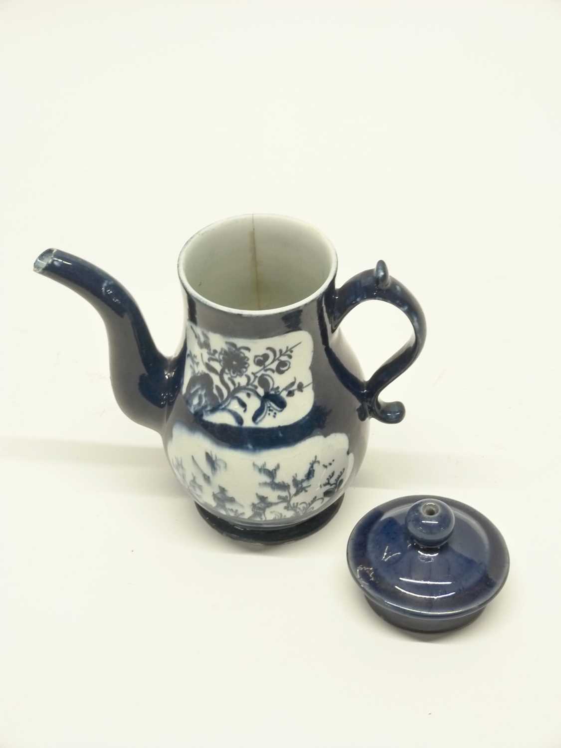 Lowestoft porcelain powder blue coffee pot of unusual size, together with a blue pottery lid, - Image 3 of 4