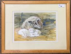 Sue Williams (British, contemporary) "New Lambs", watercolour, signed, 7.5x10.5ins, signed, framed