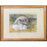 Sue Williams (British, contemporary) "New Lambs", watercolour, signed, 7.5x10.5ins, signed, framed