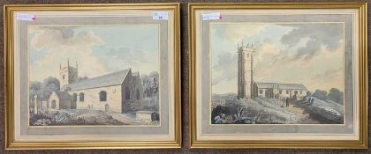 In the manner of John Sell Cotman (1782-1842), a pair of scenes depicting figures beside a church,