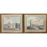 In the manner of John Sell Cotman (1782-1842), a pair of scenes depicting figures beside a church,