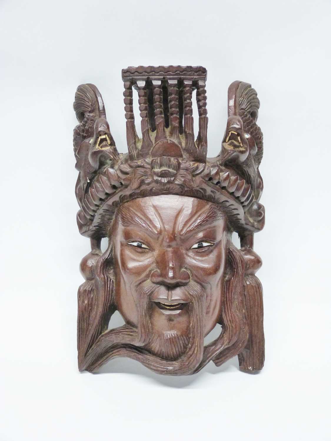Group of four wooden carved masks, probably Balinese of various deitys - Image 4 of 5