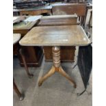 19th Century mahogany pedestal wine table with rectangular top over a turned column and tripod base,