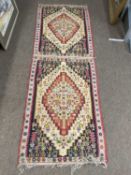 Double Kilim rug decorated with geometric lozenge design, 214 x 71cm