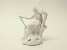 A Bow porcelain white glazed figure of sight from the four senses series (restoration to both arms),