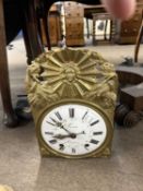 French Comptoise brass cased wall clock with white enamel dial, signed Simon A Cosne together with