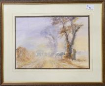 Robert D. Aldridge (British, 20th century), Grazing cattle, watercolour,10x14ins, signed, framed and