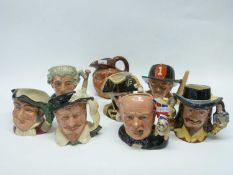 Group of eight Royal Doulton character jugs of large size including John Barleycorn, Lord Nelson and