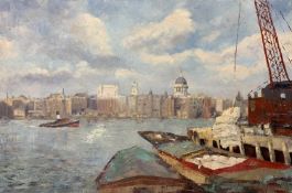 Kay Robson (British, 20th century), a view over the Thames, oil on canvas, 24x16ins, signed,