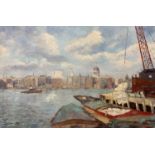 Kay Robson (British, 20th century), a view over the Thames, oil on canvas, 24x16ins, signed,