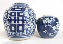 A 19th Century Chinese porcelain jar with blue and white design and Good Luck symbol together with a