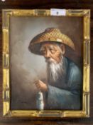 Follower of H.Cheang (Chinese, 20th century), Chinese Fisherman, oil on canvas, signed,19x24cm,