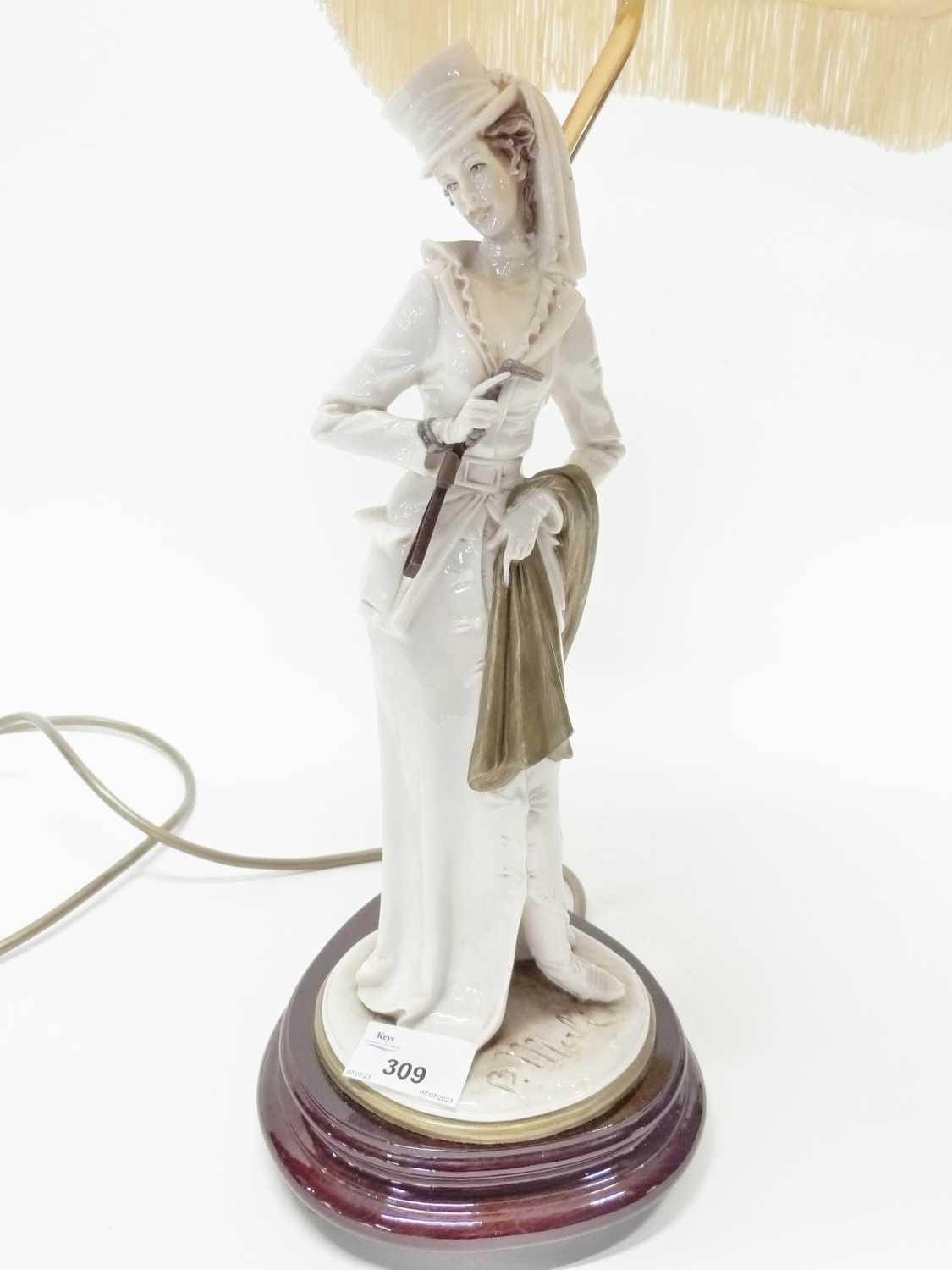 A continental porcelain lamp with a Capodimonte figure, impressed signature for B Merlin, the figure - Image 3 of 8