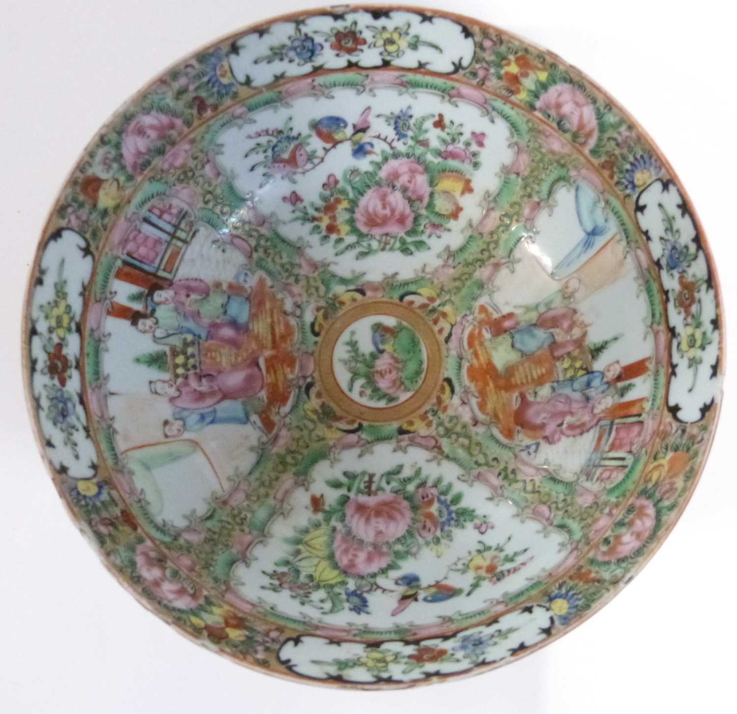 A 20th Century Cantonese porcelain bowl with typical polychrome decoration of flowers and figures - Image 7 of 15