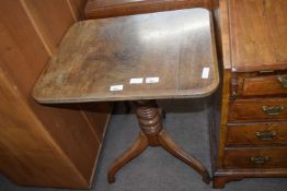 19th Century mahogany pedestal wine table with rectangular top over a turned column and tripod base,