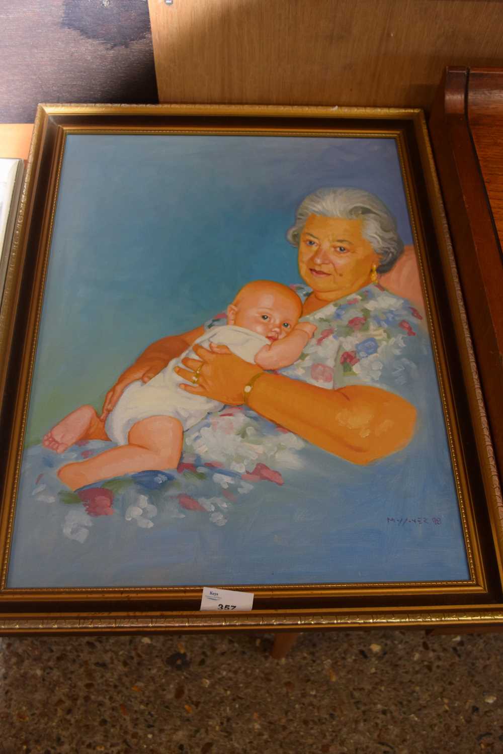 Paul Anthony Millener (British, 20th century), grandma and child, acrylic on board, signed and dated - Image 2 of 2